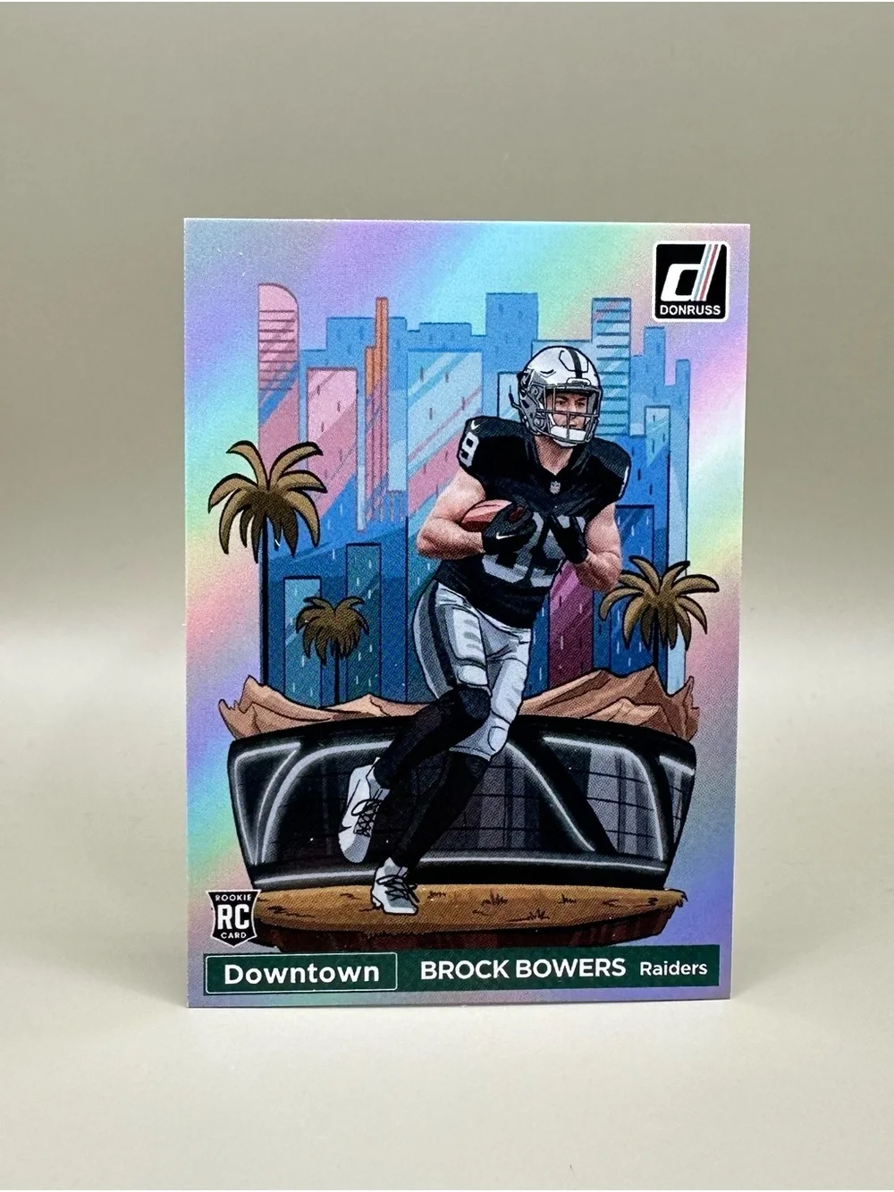 Brock Bowers 2025 Panini Downtown #17 Novelty Football Card. Vegas Raiders.